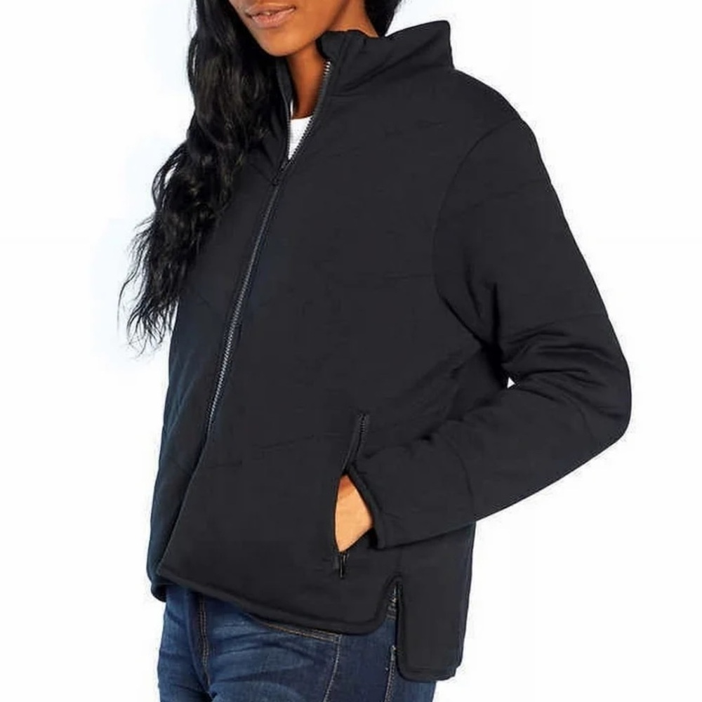 Three Dots Cozy Midweight Insulated Quilted High Low Hem Zip Jacket, Medium - Picture 3 of 11